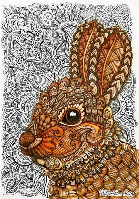 Zentangle Rabbitbunny Gel Pen Watercolorviktoriya Crichton