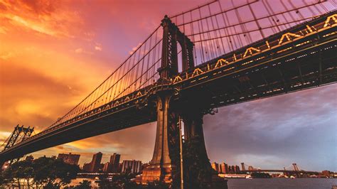 Manhattan Bridges Sky Rivers New York City Hdr Hd Wallpaper
