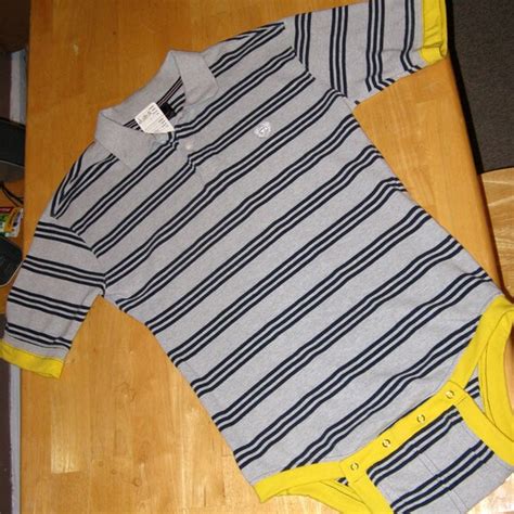 Polo Onesie Adult Sized In Grey Navy Stripe With Yellow