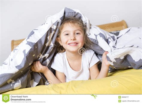 Adorable Little Girl Wake Up In Her Bed Stock Image Image Of Health