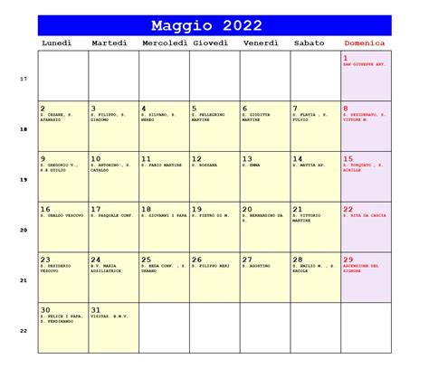 Calendario Maggio 2022 Da Stampare Ascensione Festa Della Mamma E