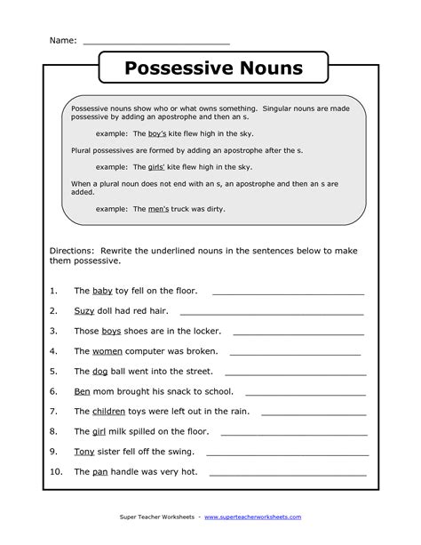 Possessive Nouns Worksheets From The Teachers Guide Free Printable