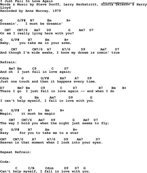 Song Lyrics With Guitar Chords For I Just Fall In Love Again Anne