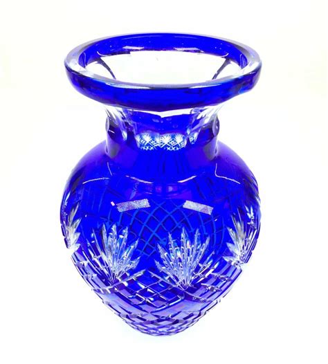 Lot Brilliant Cobalt Blue Cut To Clear Crystal Vase