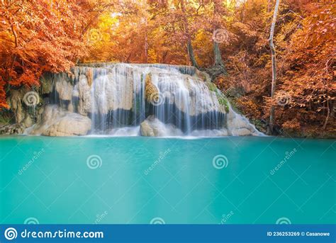 Wonder Waterfall In Deep Forest At Erawan Waterfall National Park Stock