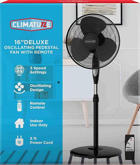 Climature 16 Inch Stand Pedestal Fan With Remote Control Black