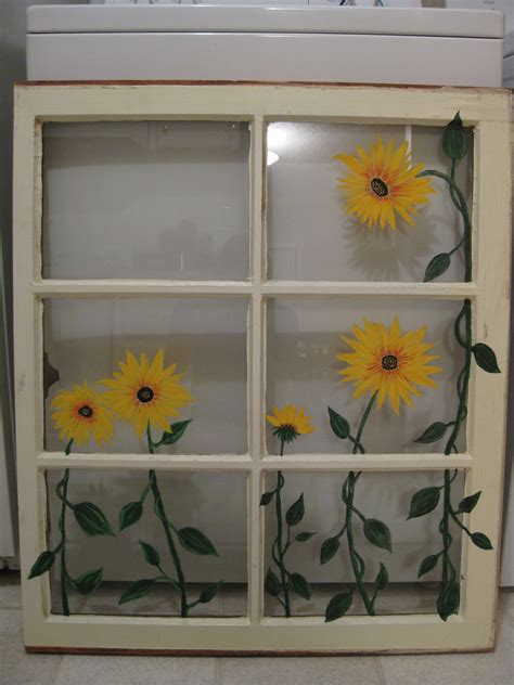 Painted Sunflowers On Old Window Old Window Crafts