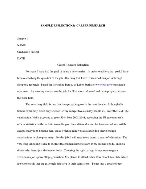 A reflection paper refers to one where the student expresses their thoughts and sentiments about specific issues. Career research reflection samples