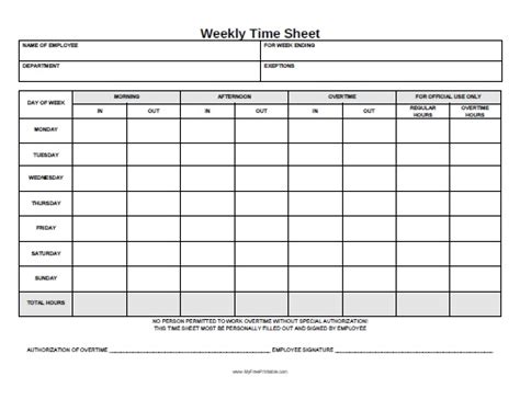 Weekly Time Sheet Form