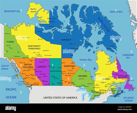 Colorful Canada Political Map With Clearly Labeled Separated Layers