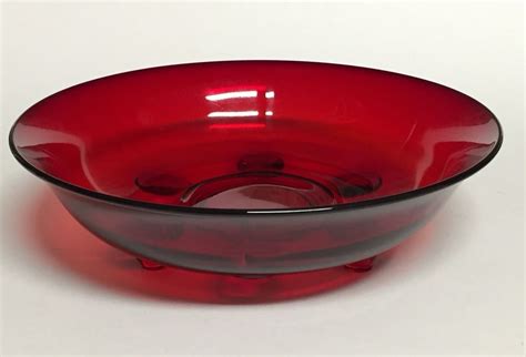 Ruby Red Glass 9 3 4 Tri Footed Centerpiece Serving Fruit Bowl Glass