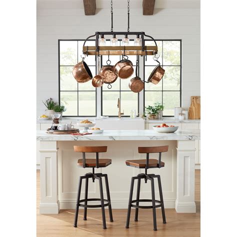 Franklin Iron Works Eldrige Bronze Faux Wood Pot Rack Linear Pendant