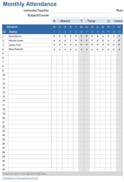 Printable Attendance Trackers For Excel