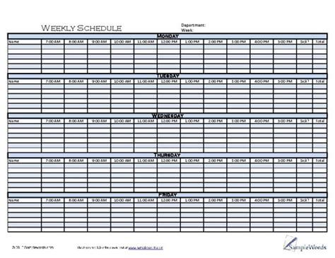 Template for employee schedule weekly printable schedule. Weekly Schedule Template - Printable Form in PDF Format