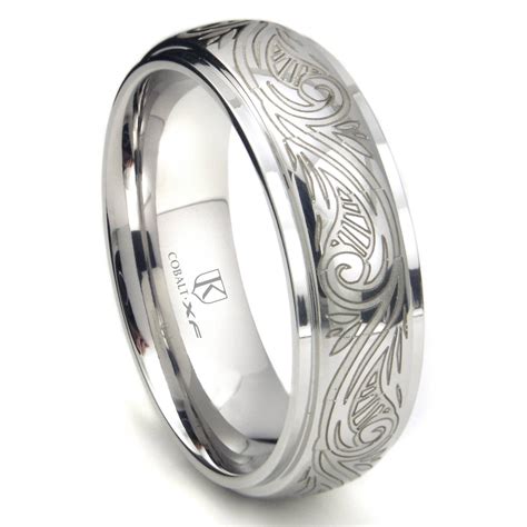 Cobalt Xf Chrome 8mm Laser Engraved Paisley Motif Dome Wedding With Regard To Mens Wedding Bands With Engraving 