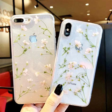 Yishangou Real Dry Flower Floral Clear Phone Case For Iphone X Xr Xs