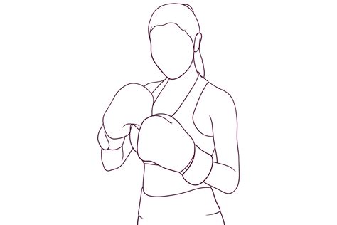 Athletic Woman Wearing Boxing Gloves Hand Drawn Vector Illustration