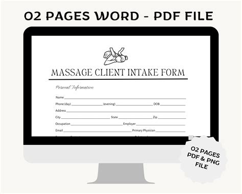 professional massage intake form massage consent form massage therapist esthetician forms