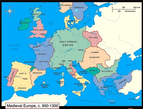Map Of European States During Medieval Period 950 1300 Ce Europe Map