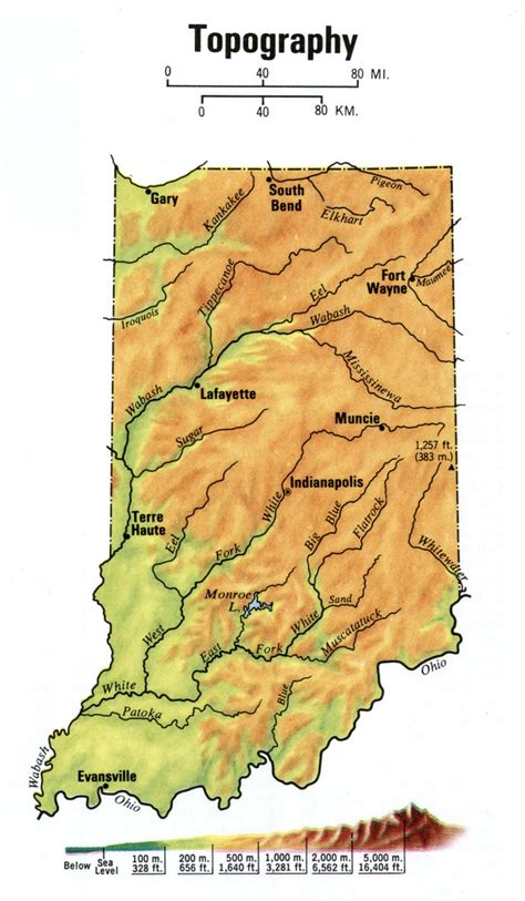 Indiana Topographic Mapfree Large Topographical Map Of Indiana Topo