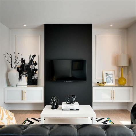 Black And White Living Room With Yellow Accents