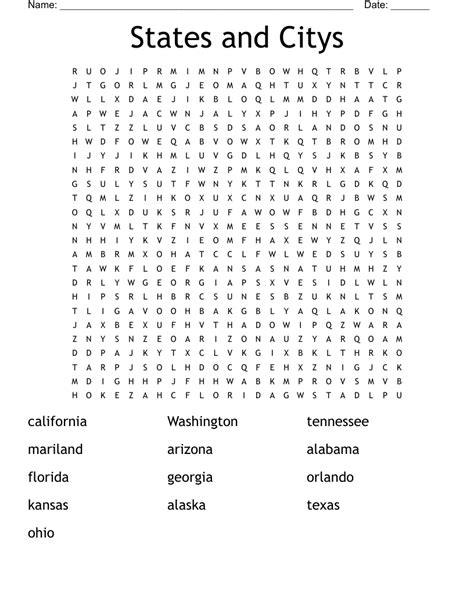 States And Citys Word Search Wordmint