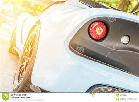 Back Of A Light Blue Car In Sunset Editorial Stock Image Image Of