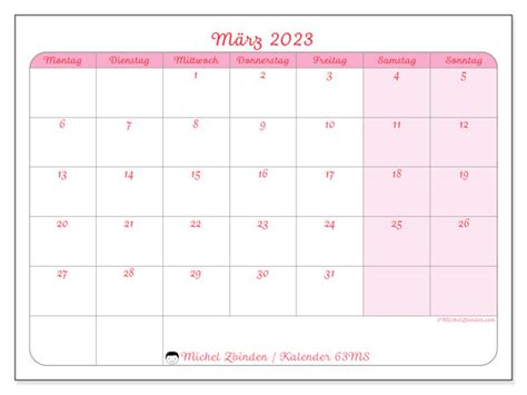 Kalender März 2023 Zum Ausdrucken “441ms” Michel Zbinden Lu