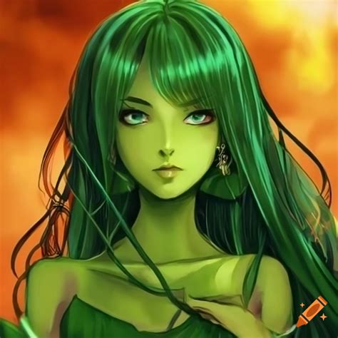 Anime Artwork Of A Beautiful Green Skinned Woman On Craiyon