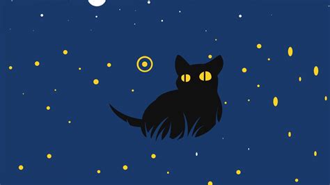 Download 1920x1080 Wallpaper Cute Black Cat Minimal Art Full Hd