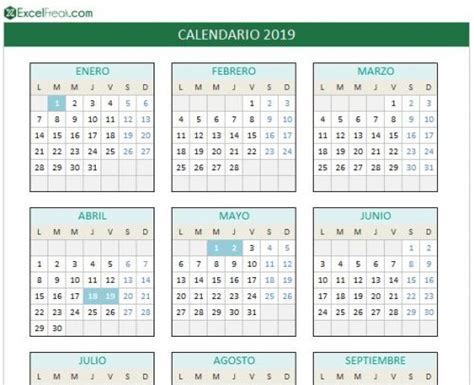 Calendario Laboral 2019 En Excel Para Imprimir Excelfreak