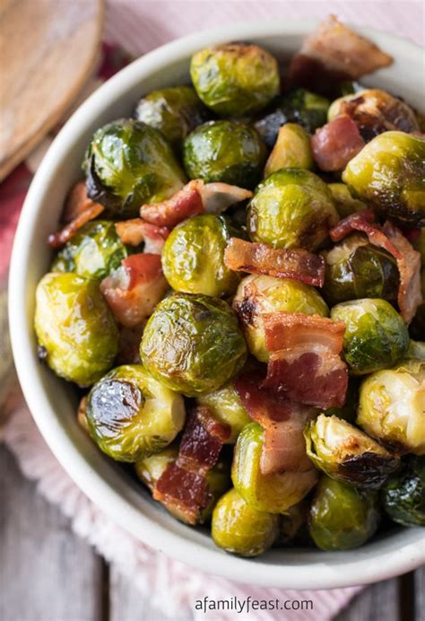 Recipe adapted from my recipe for balsamic roasted brussels sprouts with cranberries & pecans. Oven Roasted Brussels Sprouts with Bacon - A Family Feast