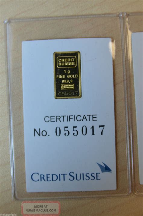 2x Credit Suisse 1 Gram 9999 Gold Bar With Assay Certificate Kg9