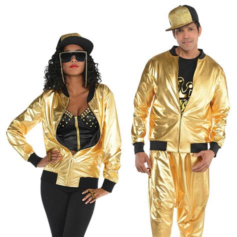 Gold Hip Hop Sparkly Jacket Adult Men Ladies 80s Rapper 1980s Fancy Dress Outfit Fancy Dress Vip