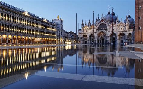 St Marks Basilica Venice St Mark S Square Evening Sunset Piazza San Marco Hd Wallpaper