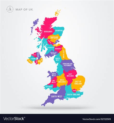 Colorful Map Uk United Kingdom With Regions Vector Image