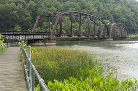 Railroad Bridge Over New River Stock Image Image Of Grass Train