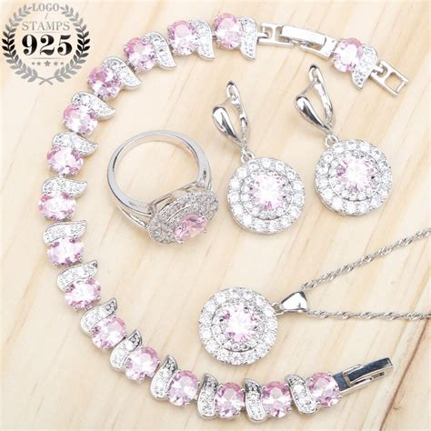 Aliexpress Com Buy Round Pink Zircon Silver 925 Jewelry Sets Women