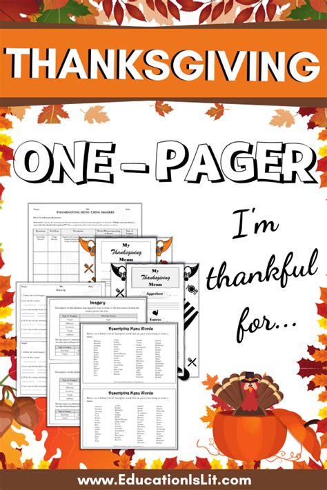 Print And Digital Thanksgiving Activities And Fall Activities One Pager