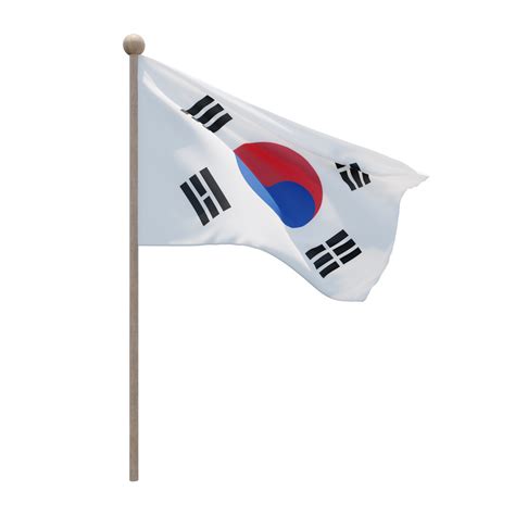 Free South Korea 3d Illustration Flag On Pole Wood Flagpole 11285073