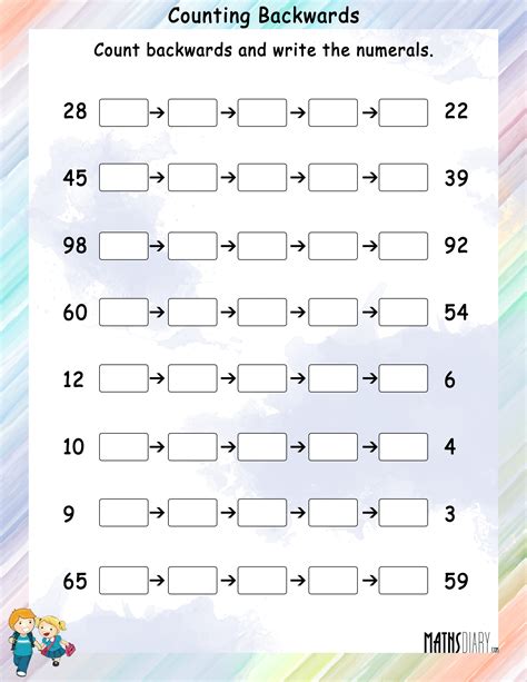 Counting Numbers Backwards Worksheets