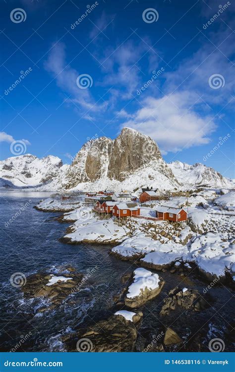 Hamnoy Village In Lofoten Islands At Mornig In Winter Norway Stock