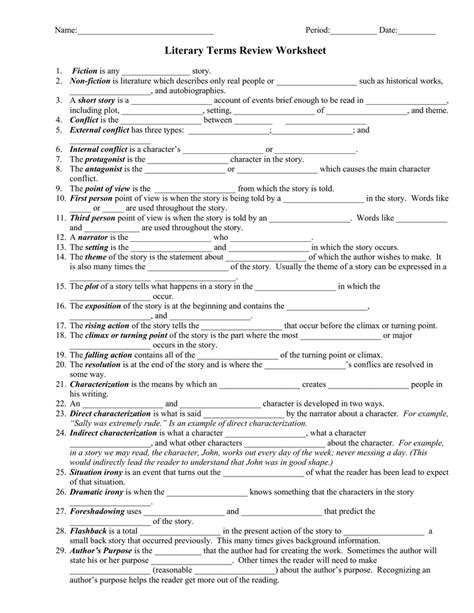 34 Literary Terms Worksheet Answers Support Worksheet