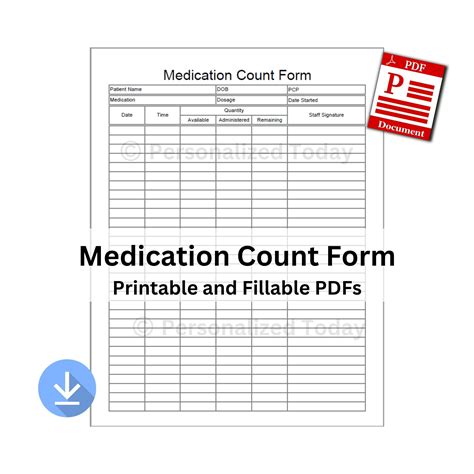 Pdf Medication Count Sheet 1 Printable And 1 Text Input Fillable Us