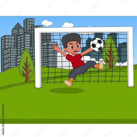Kids Playing Soccer In The Park Cartoon Stock Vector Adobe Stock