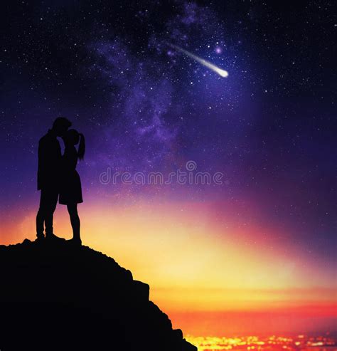 Lovers Kiss Under The Starry Sky Stock Image Image Of Amorous Galaxy