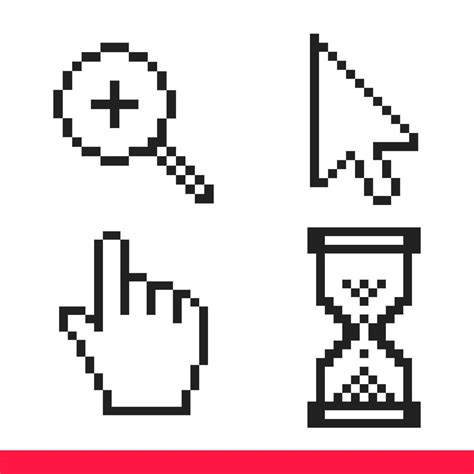 Seta Preta E Branca Mão Lupa E Ampulheta Pixel ícone Cursor Do Mouse