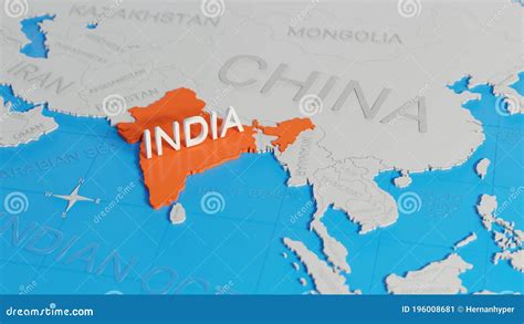 India Highlighted On A White Simplified 3d World Map Digital 3d Render