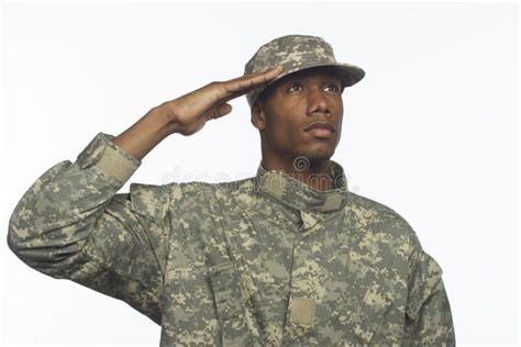 Young African American Military Man Saluting Horizontal Royalty Free