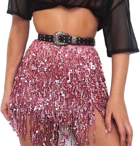 Twinklede Boho Fringe Skirt Sequin Tassel Belly Dance Hip Scarf Rave Party Skirts Belts For